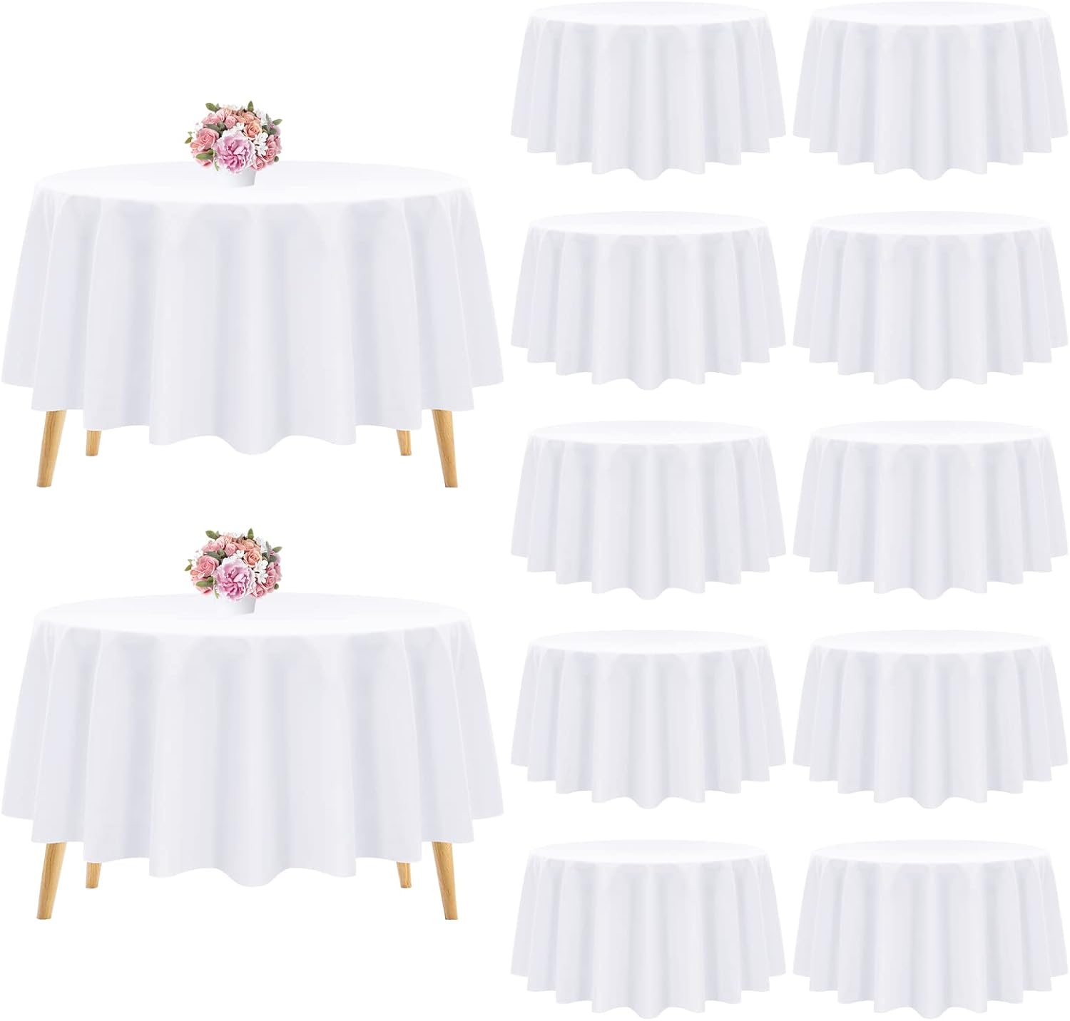 12 Pack White Round Tablecloths for Weddings and Events