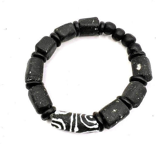 Ghanaian Handmade Powder Glass Trade Bead Bracelet for Style