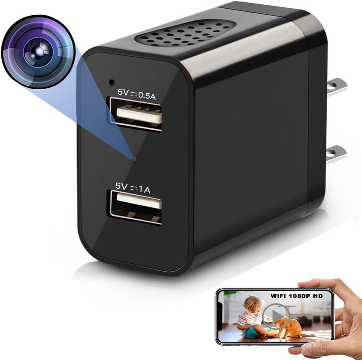 1080P HD Charger & Security Camera: Live Stream, Motion Detection