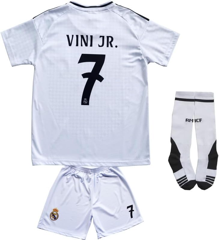 Vini Jr #7 Vinicius Home Kids Soccer Jersey Kit for Youth