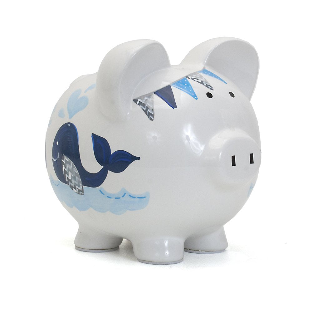 Child to Cherish Ceramic Piggy Bank for Boys, Blue Whale Design