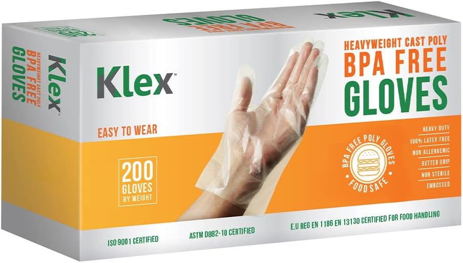 Klex 1000 BPA Free Disposable Heavyweight CPE Gloves for Food Prep