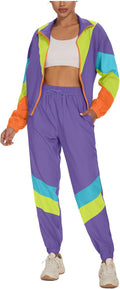 UOUA Women's Color Block 2 Piece Tracksuit Set - Retro 80s 90s Vibe is