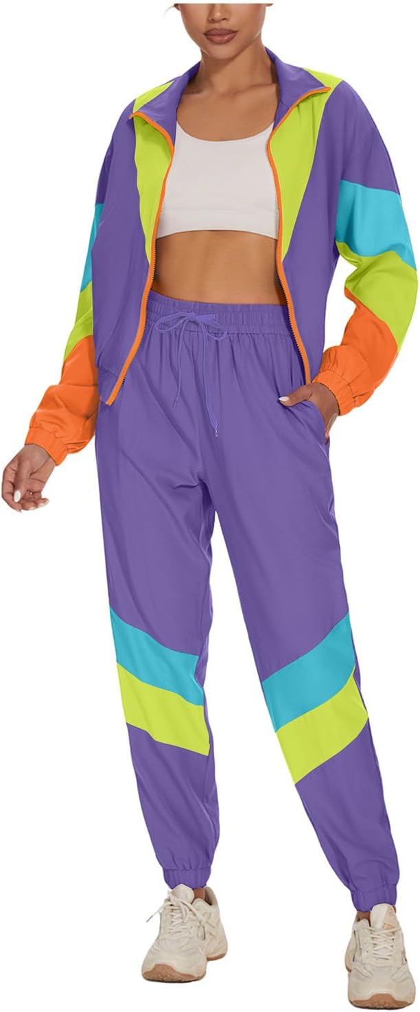 UOUA Women's Color Block 80s 90s Tracksuit Set for Stylish Fun