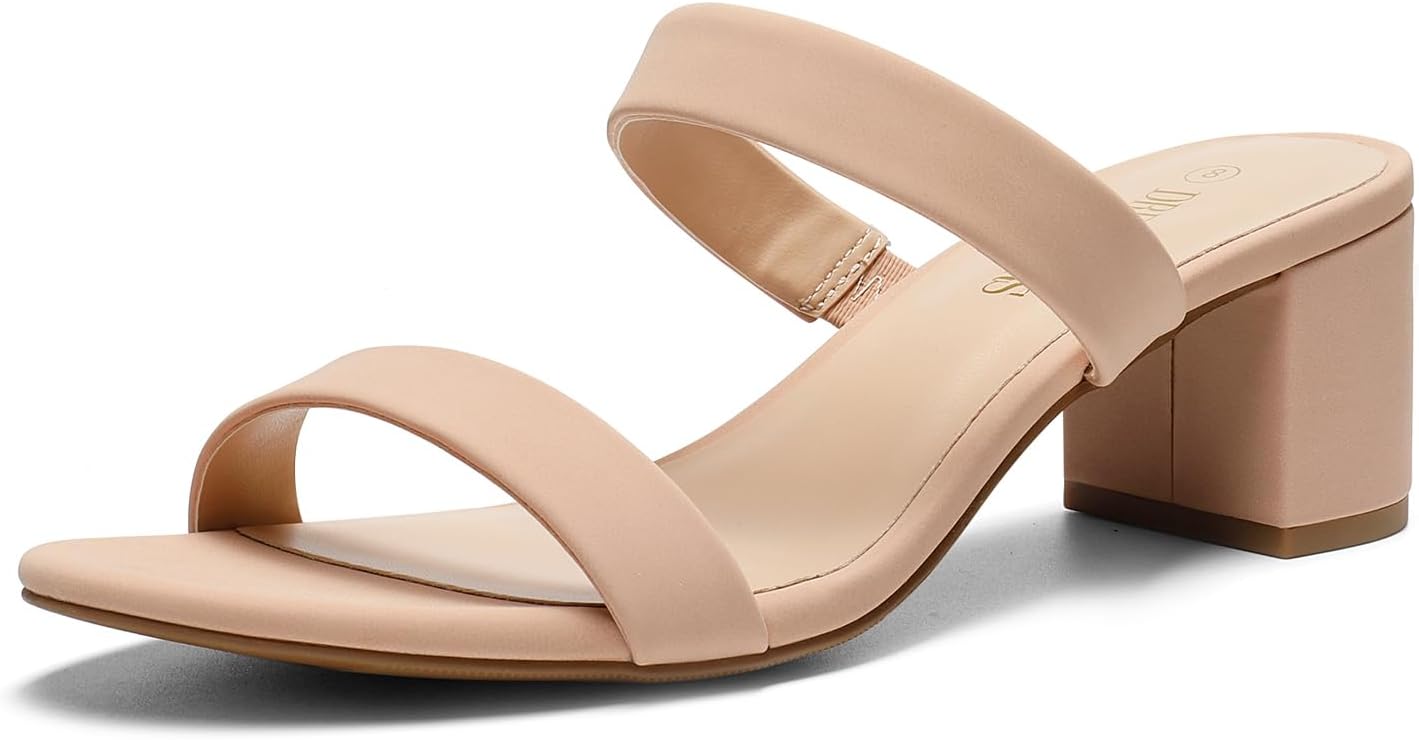 DREAM PAIRS Women's Two Strap Open Toe Low Block Heels Sandals