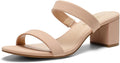Women's Two Strap Open Toe Low Block Heels Sandals - Comfortable