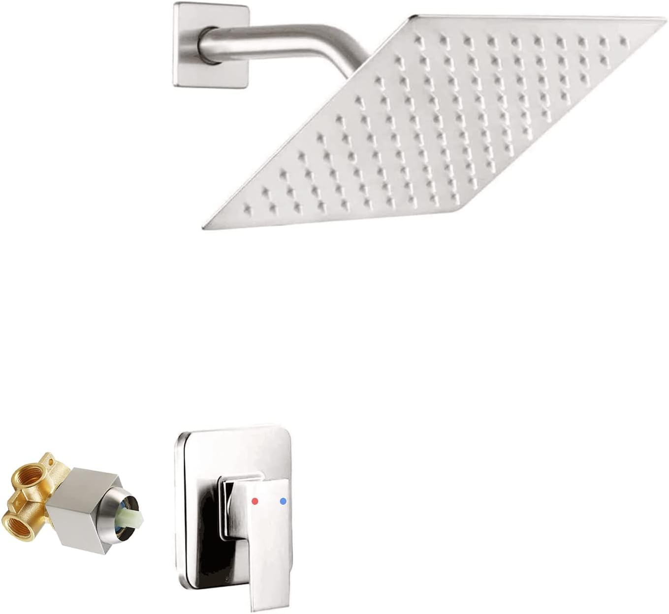 Brushed Nickel Shower Faucet System with 8in Square Shower Head