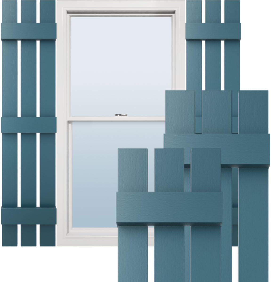 Durable 12W x 67H Vinyl Board-n-Batten Shutters in Midnight Blue