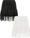 Y2k Vintage Lace Slip Skirt Pleated Ruffle Floral Tiered Mini
