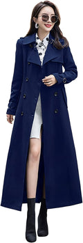 ebbossy Women's Double Breasted Duster Trench Coat - Slim Maxi