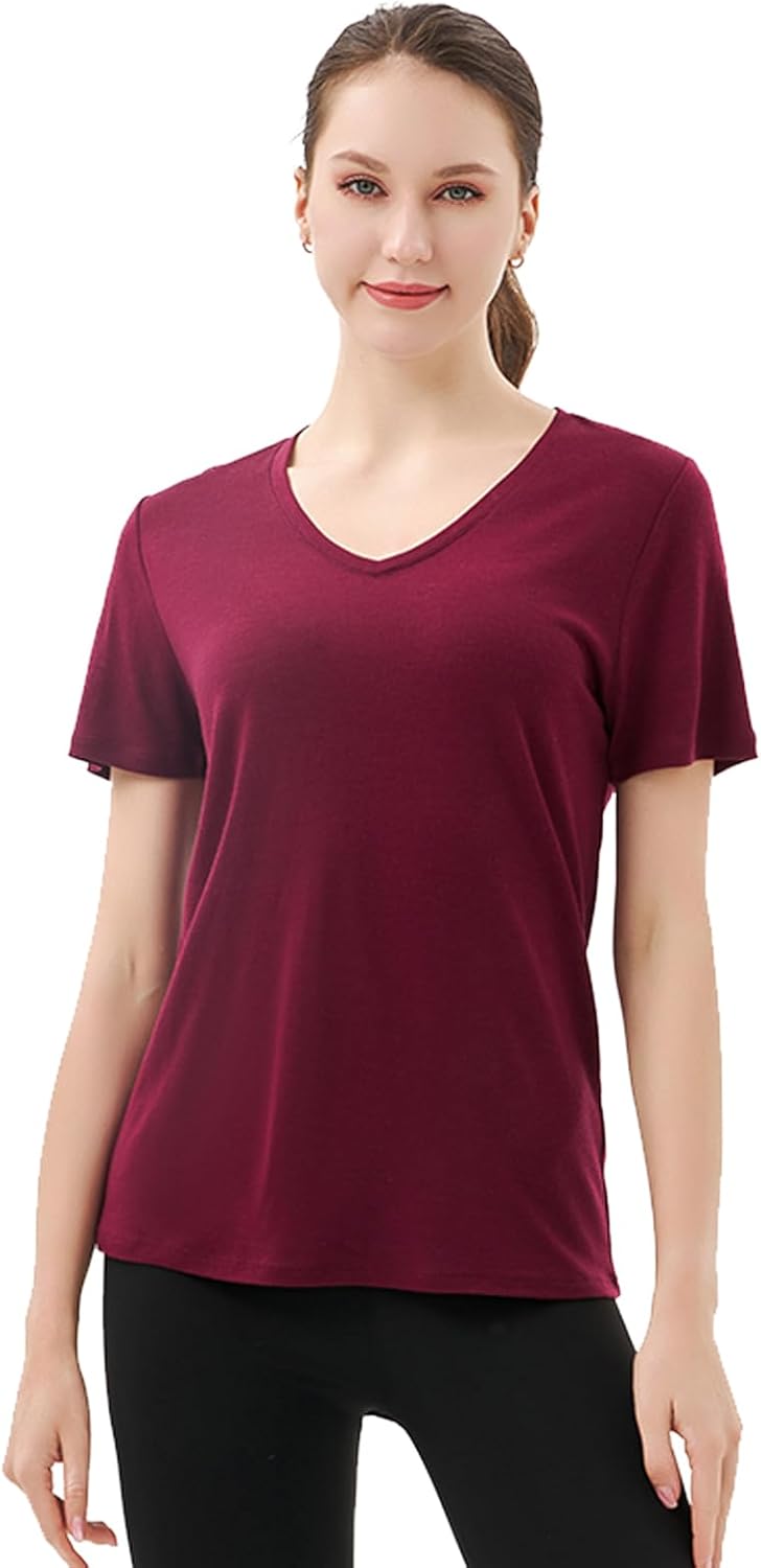 Merino Wool V Neck T-Shirt for Women - Odor Resistant Base Layer
