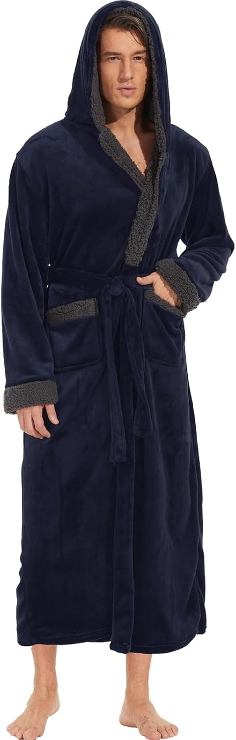 ccko Mens Robe with Hood, Plush Bathrobe for Big and Tall Men