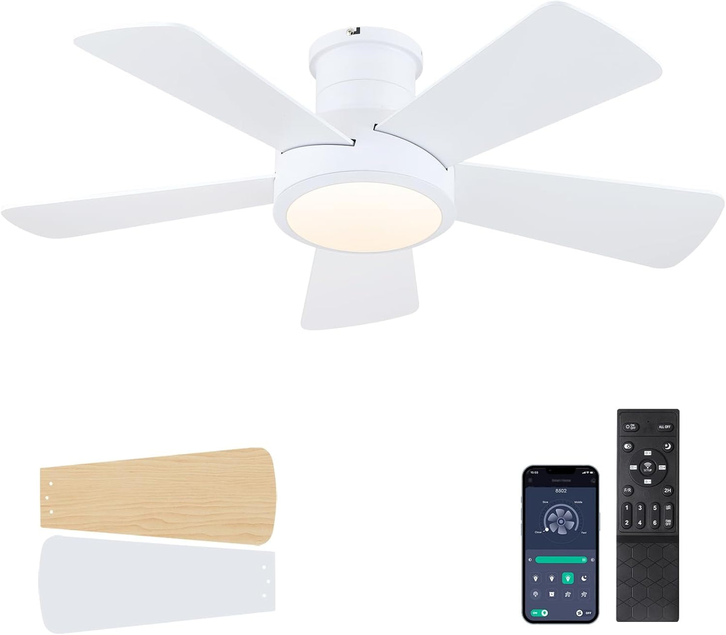 Modern Low Profile Ceiling Fan with Light and Remote Control