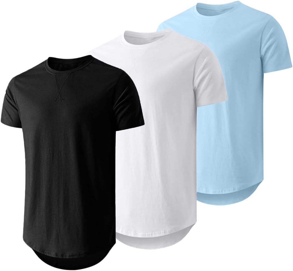 JMIERR Mens 3 Pack Cotton Hipster Longline Crewneck T-Shirt