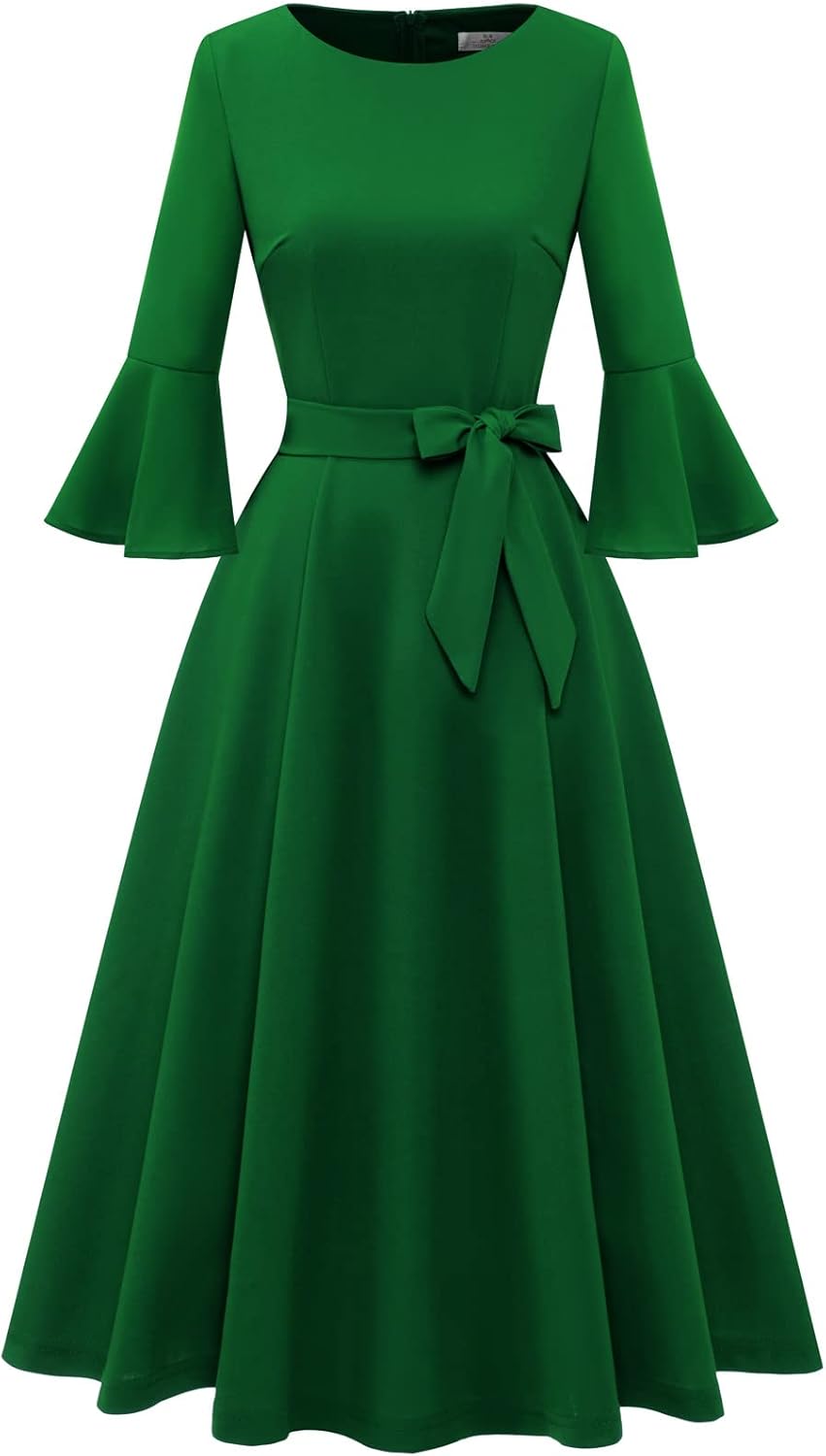 Vintage Bell Sleeve Women's Church Dresses for Weddings & Parties