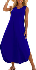 Women's Summer Casual Loose Sundress Maxi - V Neck Sleeveless