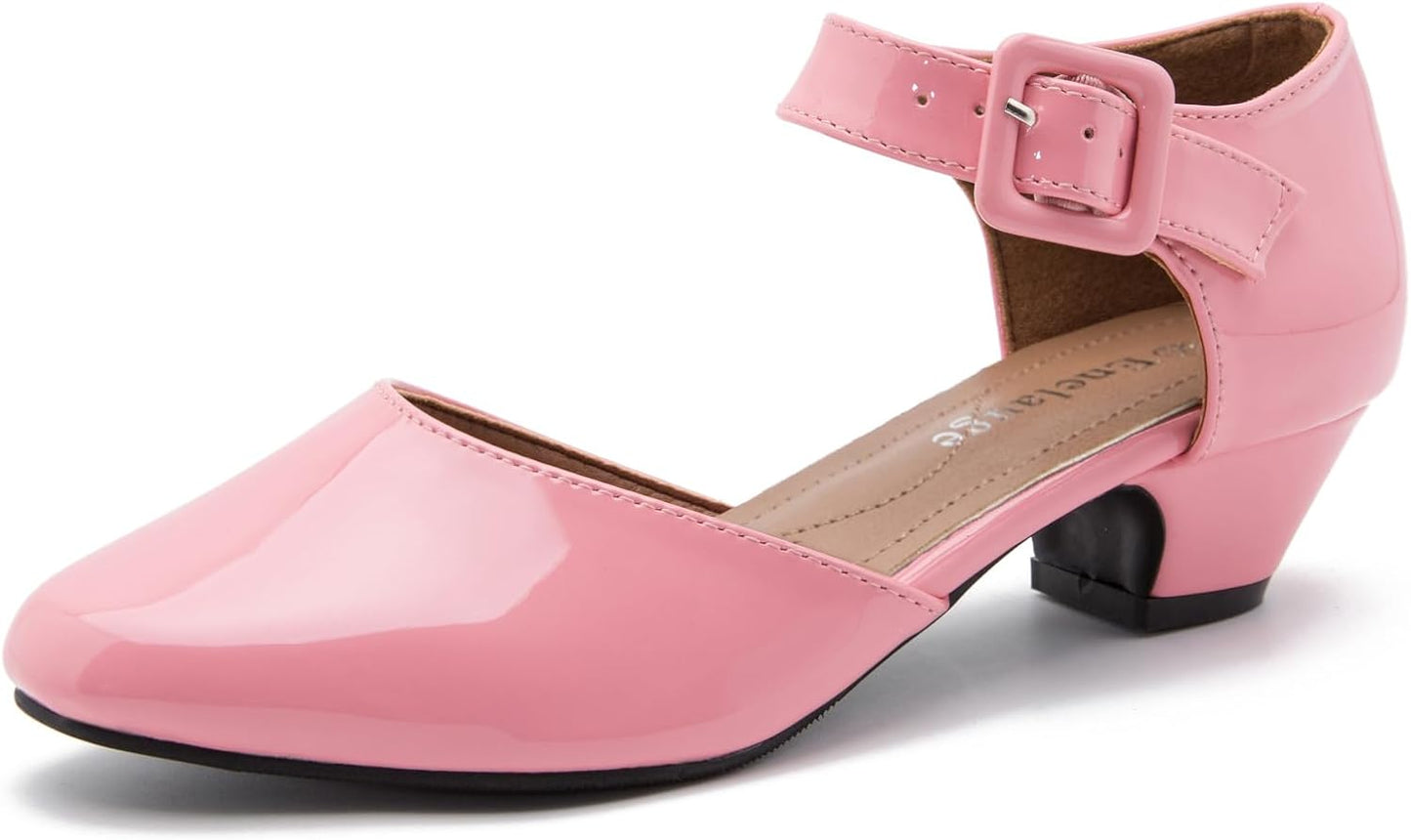 Stylish Women's Ankle Strap Closed Toe Low Chunky Heel Pumps