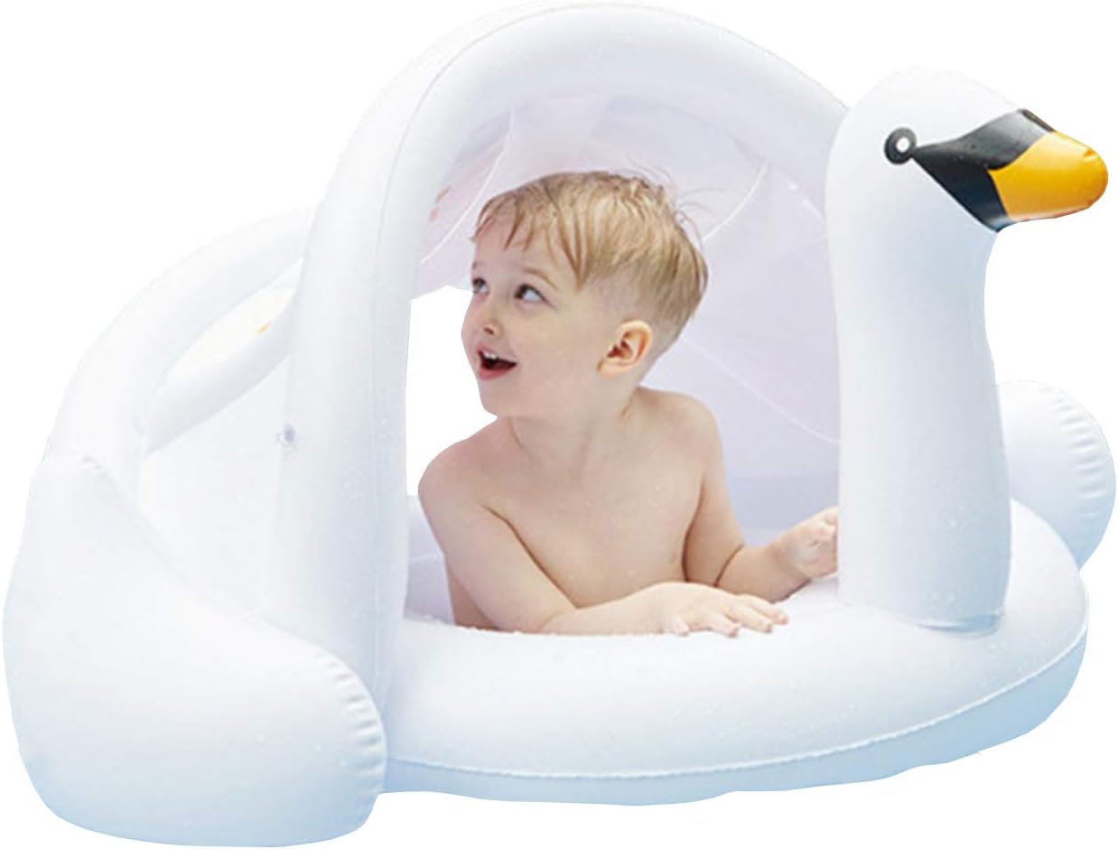 Pink Flamingo Baby Swim Float with Canopy - Safe & Fun!