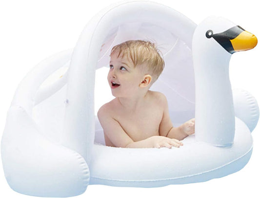 Pink Flamingo Baby Swim Float with Canopy - Safe & Fun!