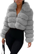 Faux Fur Cropped Jacket Puffer - Warm Fluffy Teddy Women's