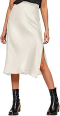 Women's Slit Midi Skirt in Satin Silk Perfect for All Events