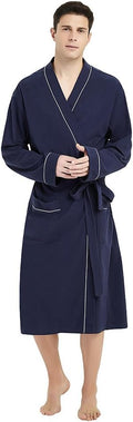 Mens 100% Cotton Lightweight Robe - Soft Kimono Bathrobe