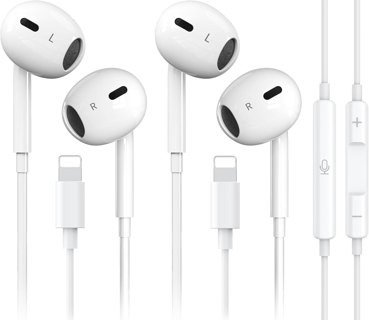 iPhone Wired Earbuds - Noise Reduction, Mic & Volume Control - 2 Packs