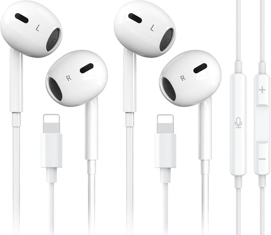 iPhone Wired Earbuds - Noise Reduction, Mic & Volume Control - 2 Packs