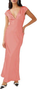 Stylish Halfisland Summer V Neck Maxi Dress with Cap Sleeves