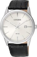 Citizen Quartz Mens Watch Stainless Steel with Leather Strap