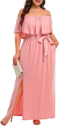 Plus Size Off The Shoulder Maxi Dress for Women - Pockets & Slit