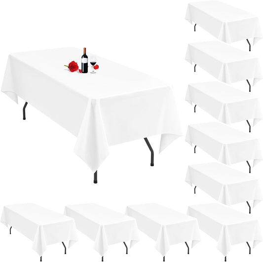 10 Pack White Tablecloths for 6 Foot Rectangle Tables - Elegant