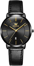 OLEVS Women Ultra Thin Minimalist Dress Watch - Slim Leather Strap