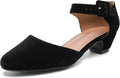 Women's Closed Toe Low Chunky Heel Pumps Ankle Strap - 4CM Low Heel