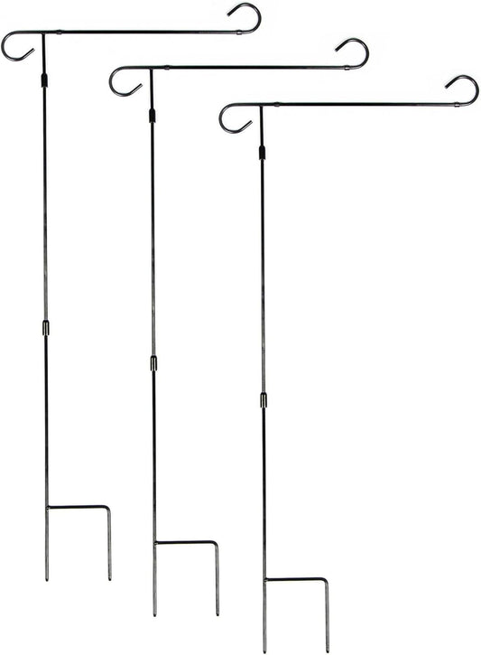 Garden Flag Stand Set of 3 - Durable Black Iron Holders