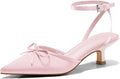 Kitten Low Heels for Women Satin Pointed Toe Pumps - Bow Detail