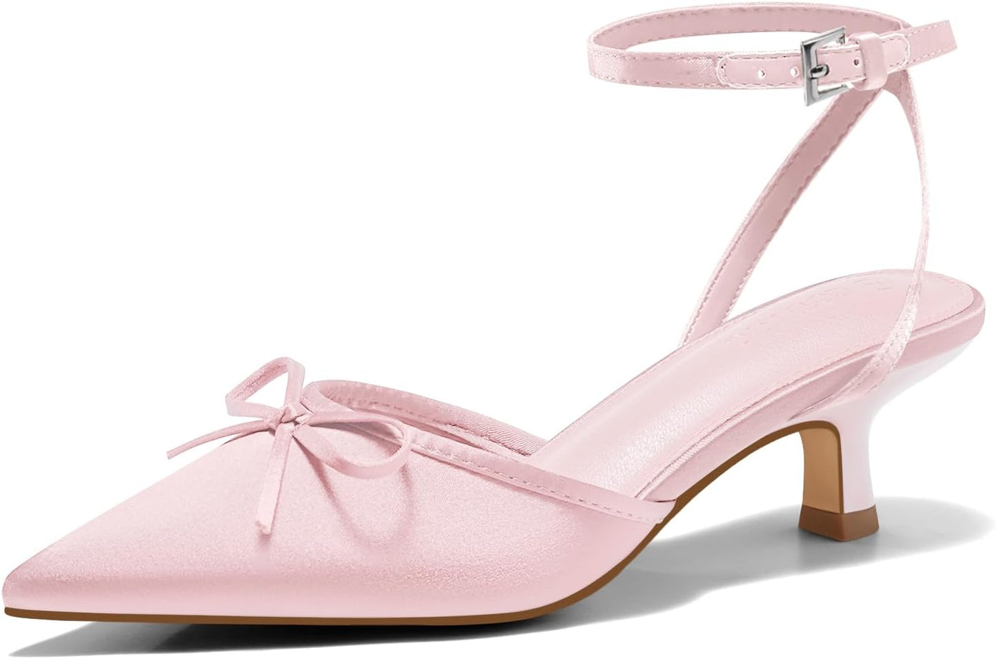 Coutgo Satin Kitten Low Heels with Bow for Elegant Occasions