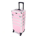 4 in 1 Rolling Makeup Train Case in Pink - Lockable Cosmetic Trolley