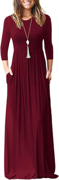 Women's 3/4 Sleeve Loose Maxi Dress with Pockets - Floor Length