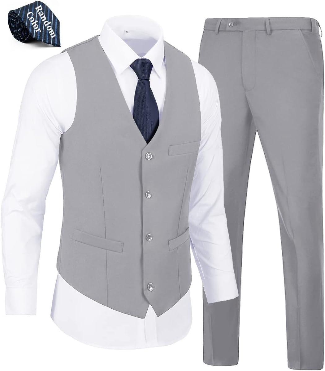 WOMS Mens 2 Pieces Suits Vest Pants Set for Formal Occasions