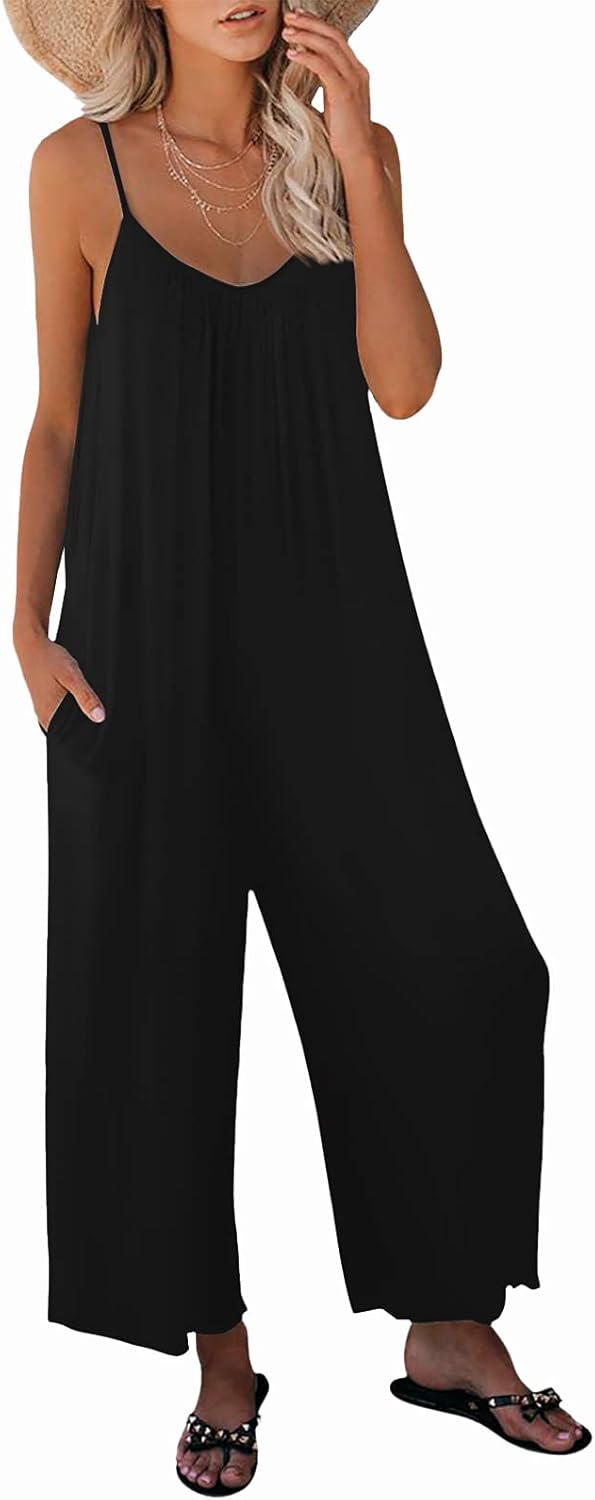 Womens Casual Sleeveless Strap Jumpsuits with Pockets for Style