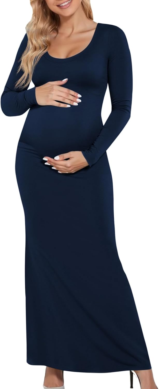 Yousify Womens Scoop Neck Maternity Maxi Dress for Baby Shower