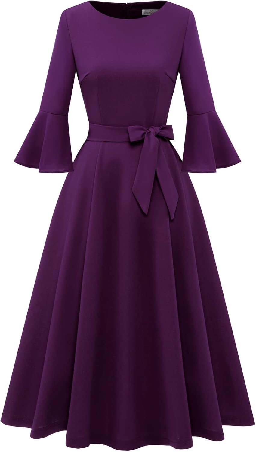 Vintage Bell Sleeve Women's Church Dresses for Weddings & Parties