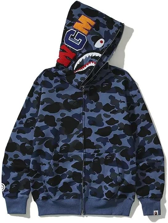 Unisex Camouflage Hoodie with Shark Embroidery for Couples