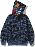 Unisex Camouflage Hoodie with Shark Embroidery Full Zip - 100% Cotton