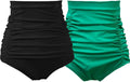 Ruched High Waisted Bikini Bottom - Flattering Retro Swim Short