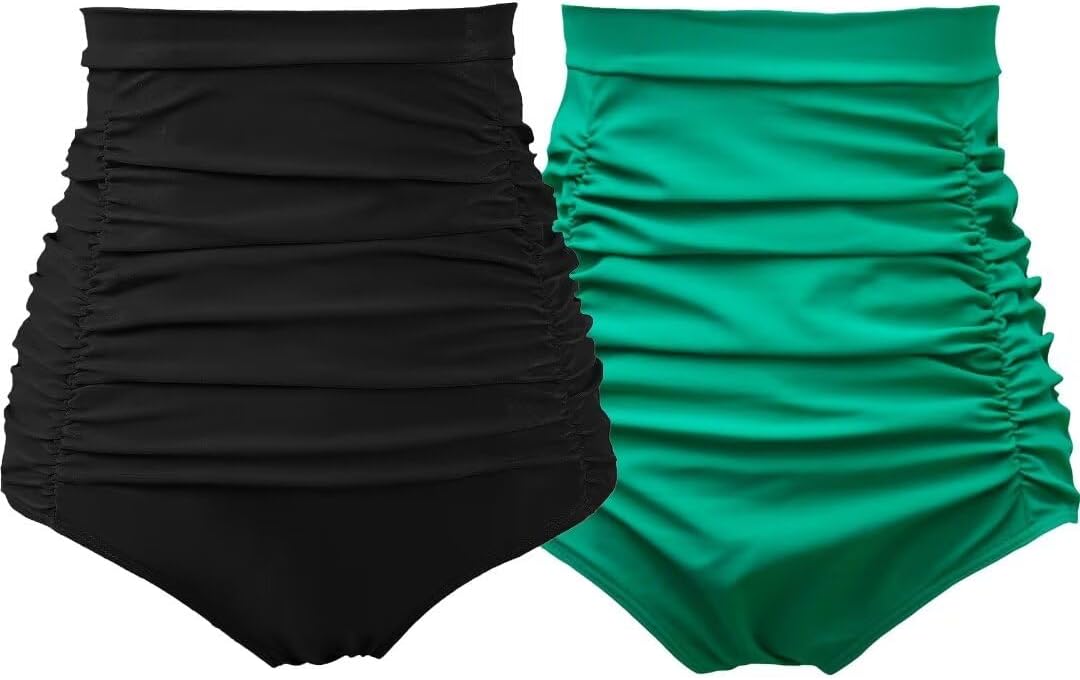 COCOPEAR Women's Ruched High Waisted Bikini Bottom for Retro Style