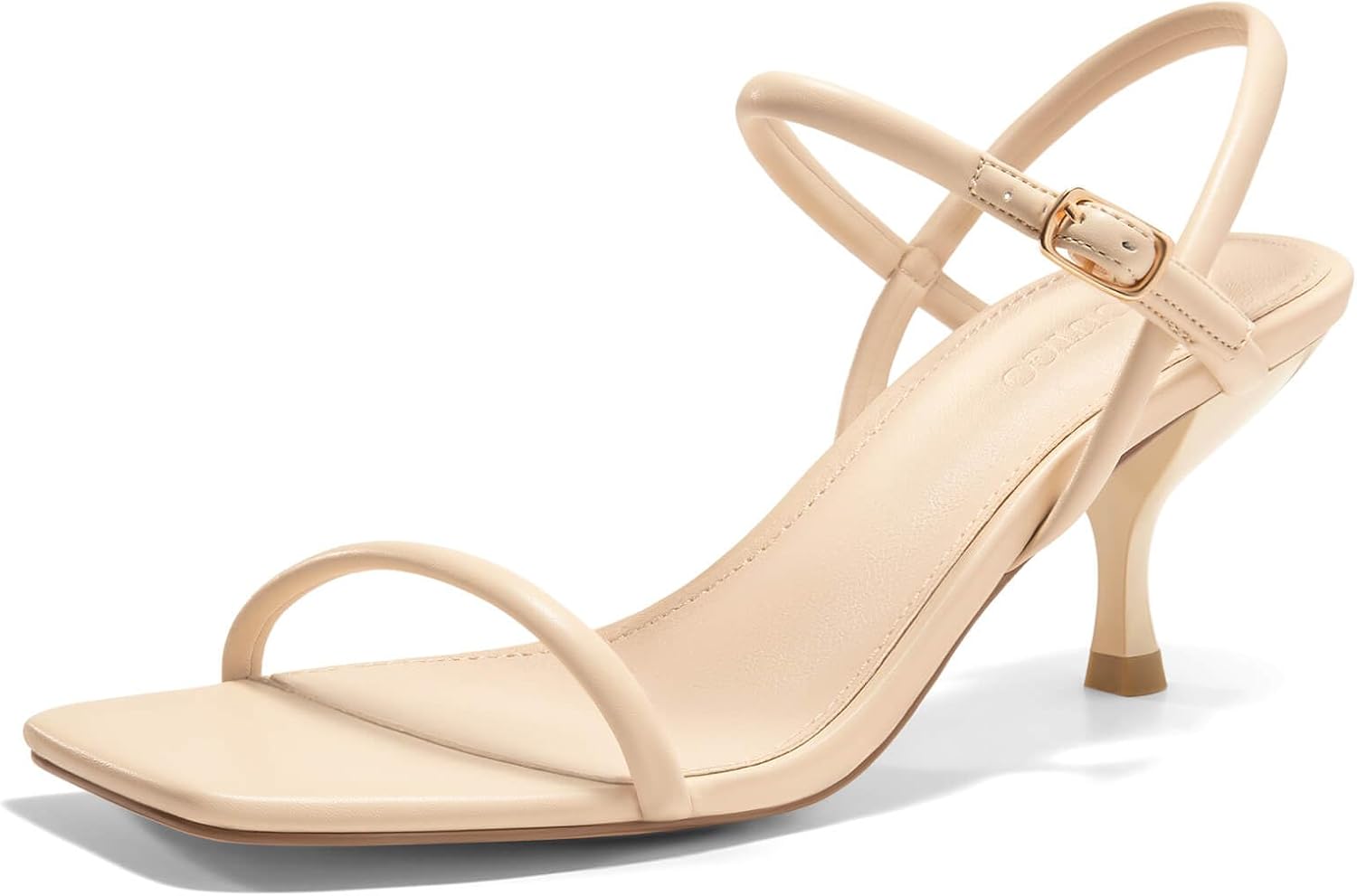 Coutgo Womens Strappy Kitten Heels Open Square Toe Sandals