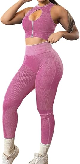OLCHEE Womens Workout Sets - Seamless Ribbed Yoga Outfits