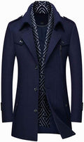 INVACHI Men's Wool Blend Coat with Detachable Scarf for Winter
